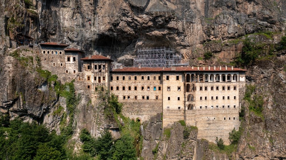 The forest trail and stairway leading up to Sümela Monastery through the Altındere valley