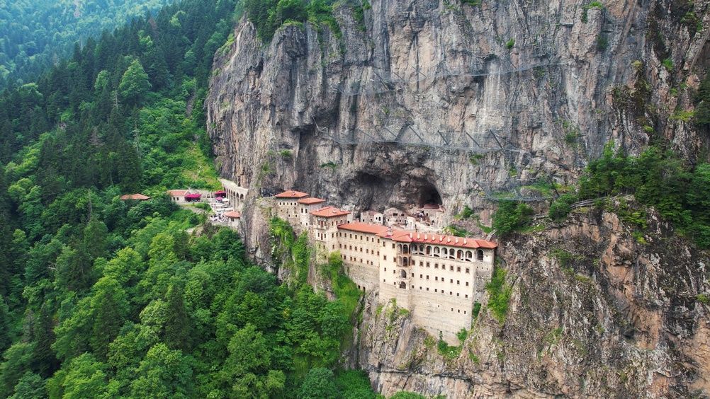 View across the Altındere valley forest surrounding Sümela Monastery in the Trabzon mountains